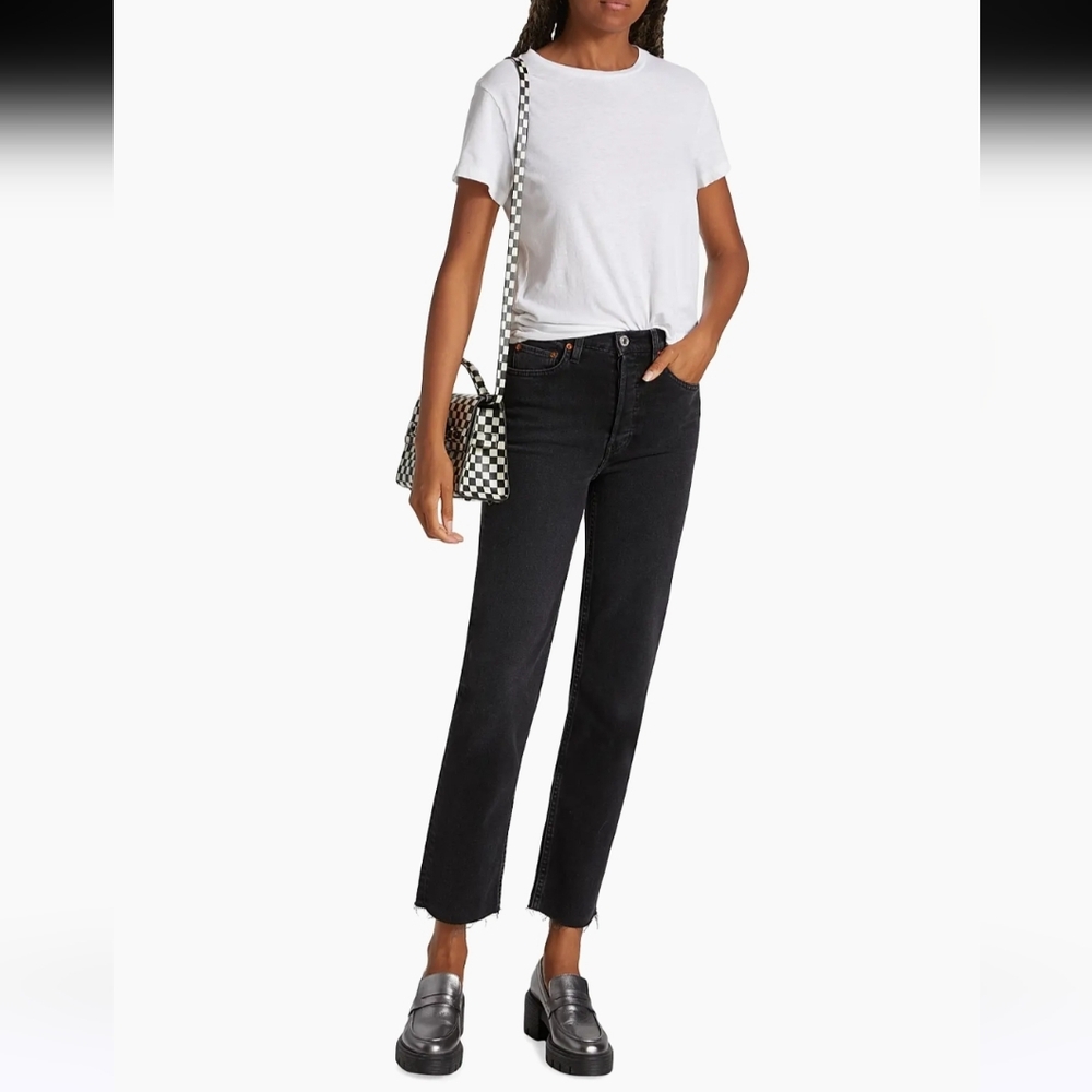 Re/Done Black Noir OP Buttonfly Raw Hem Jeans Size 29